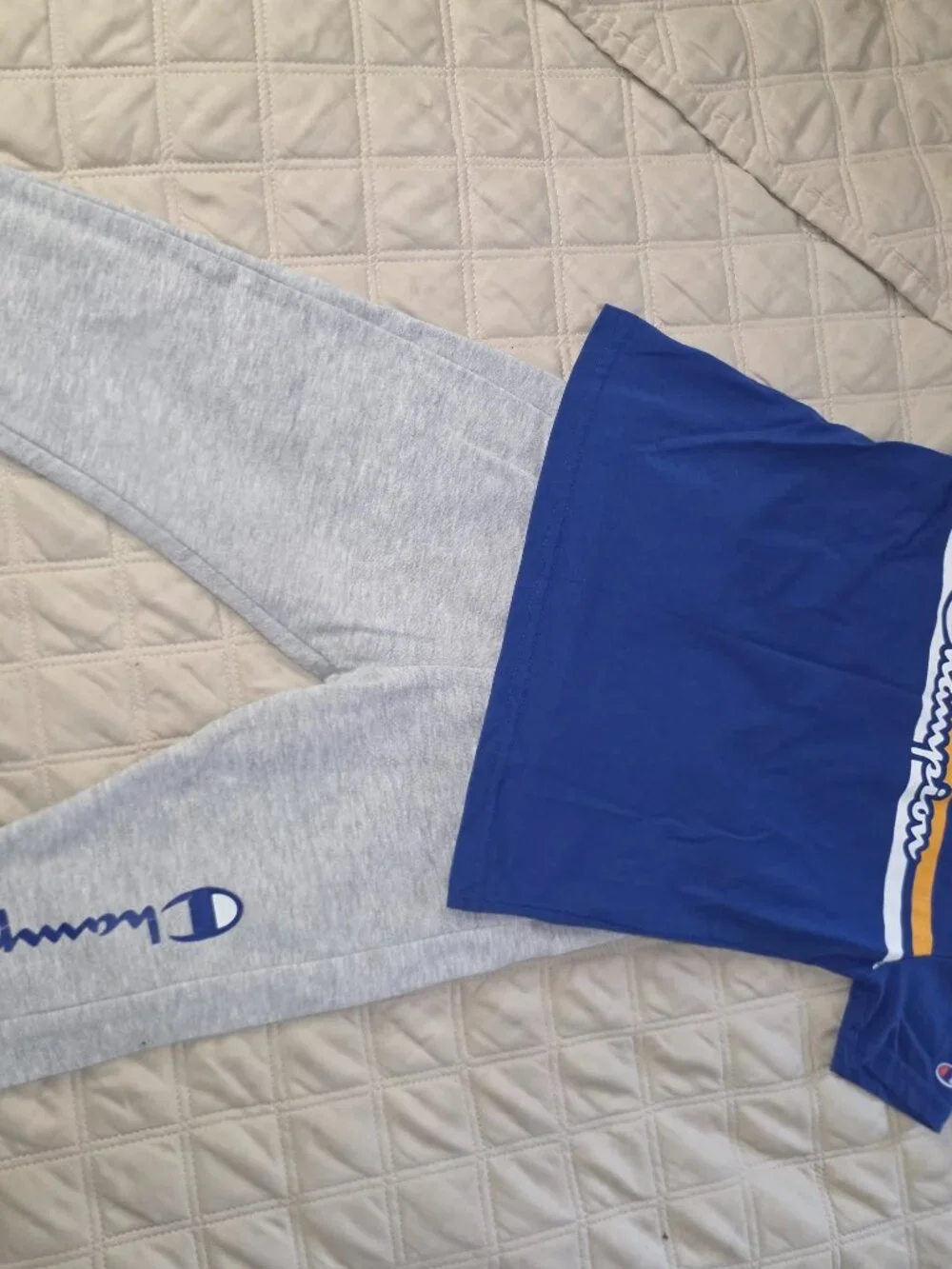 Champion Toddler 2 Piece Outfit Set Blue Logo Tee & Gray Joggers 24M